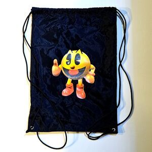 Pac-Man Black Drawstring Laundry Knapsack Bag Promo C. Mid 2000s *RARE* Pacman
